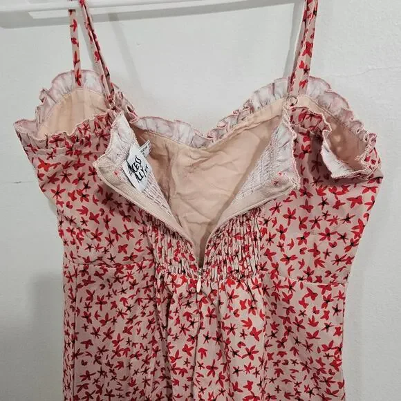 Princess Poly Deniz Pink Mini Dress Ruffle Floral Spaghetti Straps Size Small/6 - Picture 4 of 7